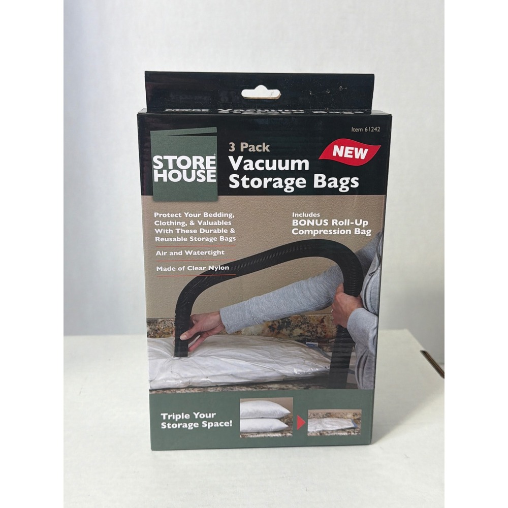 Storehouse 3 Pack Vacuum Storage Bags Clear Nylon Space Saving Set 61242